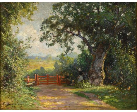                     SCHWINGE,             Friedrich(1852 Hamburg - 1913 ebd.)    Landschaft mit Mutter und KindernÖl/Malkarto