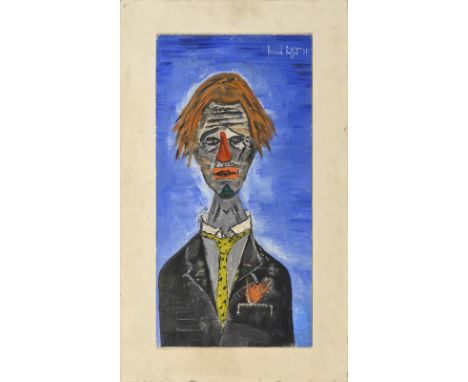             Bildnis eines Clowns vor blauem HintergrundÖl/Malkarton. Rechts oben als "Bernard Buffet" bezeichnet. (19)51. 60 