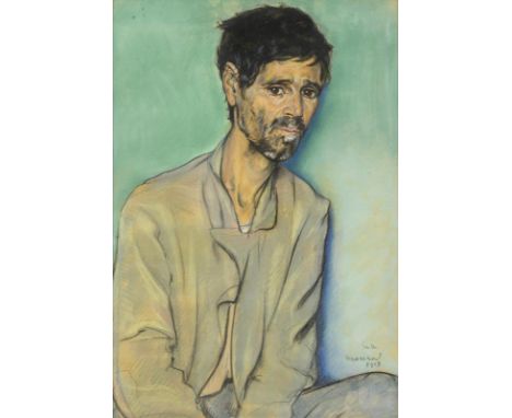                    MOREROD,             Édouard(1879 Aigle - 1919 Lausanne)    Ausdrucksstarkes MännerporträtPastell. Rechts