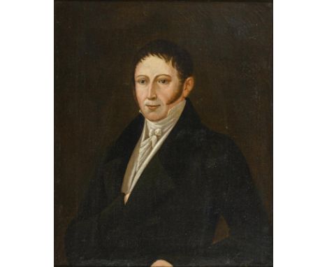             Biedermeier HerrenbildnisÖl/Leinwand. Unsigniert. 1. H. 19. Jh. 48,5 x 40 cm. Gerahmt : 60,5 x 52 cm (Goldrahmen)