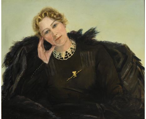                     HAUF,             Wilhelm    Bildnis Gerda HaufÖl/Holz. Rechts unten monogrammiert, verso bezeichnet/beti