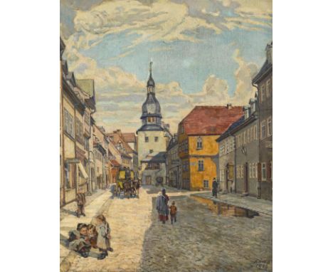                     ZORN,             K.    Blick auf den "Storch" RudolstadtÖl/Leinwand/Karton. Rechts unten signiert. 1963.
