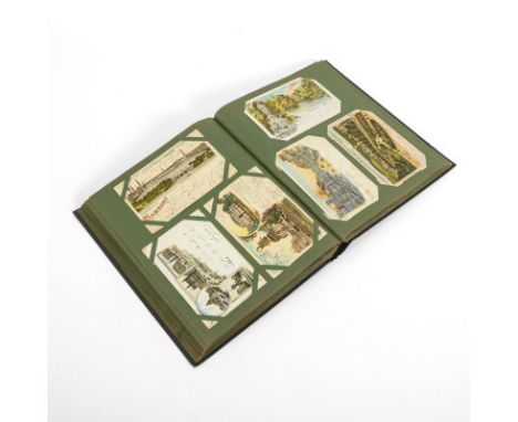             Postkartenalbum mit ca. 204 Lithografie-Ansichtskarten28 x 23 cm.             Meist Topografie Deutschland, darun