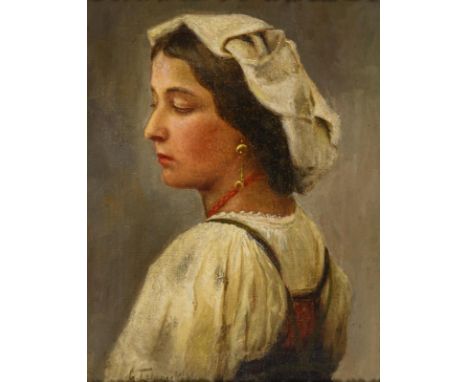                    TEHRNICKEL,             G.    FrauenporträtÖl/Leinwand. Links unten signiert. Um 1900. 27 x 21 cm. Gerahm
