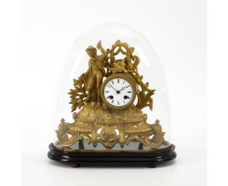             Figurenpendule mit Winzer unter Glasdom. Japy Frères & Cie. Frankreich. 2. H. 19. Jh. Werknr. 3023. Gemarktes Wer