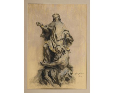                     HUTH,             Franz(1876 Pößneck - 1970 Weimar)    Skizze der Skulptur des heiligen NepomukPastell. R
