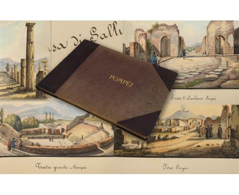             Ansichten von Pompeij und Herculaneum36 aquarellierte Tuschezeichnungen und zwei handkolorierte Stahlstiche. Unsi