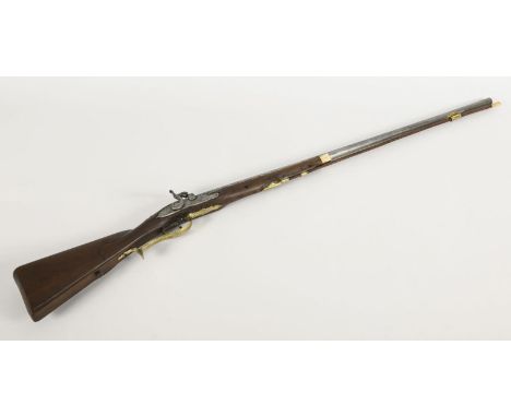 Perkussionsgewehr.             L 125 cm.             Glatter Lauf, Kaliber 15 mm, im hinteren Bereich achtkantig. Holzschaft 