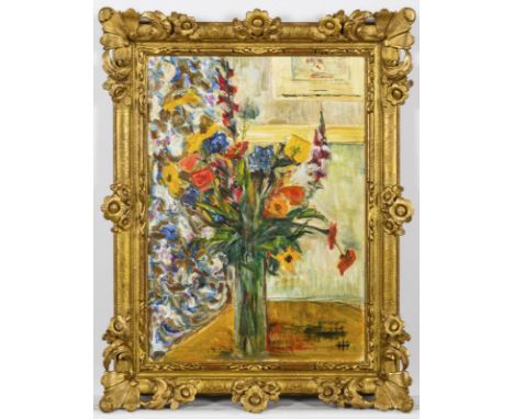                     HERZOG,             Heidi(1905 - 1967)    Modernes BlumenstilllebenÖl/Malkarton. Rechts unten monogrammie