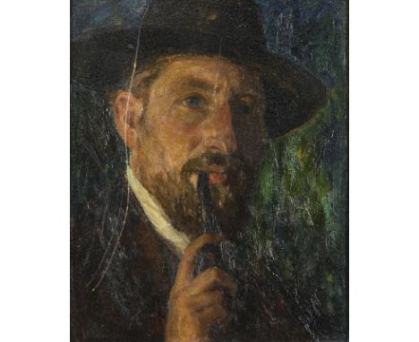             Bildnis eines PfeiferauchersÖl/Malkarton. Unsigniert. Um 1900. 27 x 22 cm. Gerahmt : 31 x 26 cm (schwarzer Rahmen