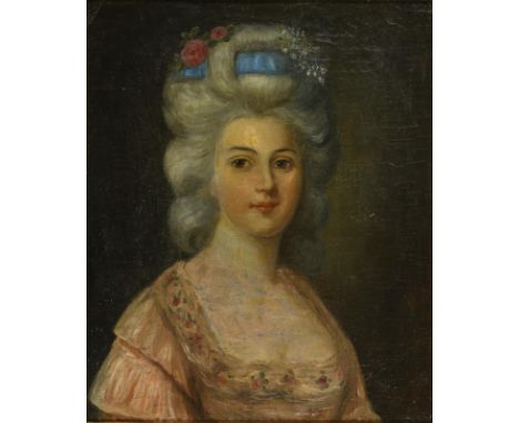             Rokoko-PorträtÖl/Leinwand. Unsigniert. Ende 18. Jh. 54 x 44 cm. Gerahmt : 67 x 58 cm (Goldstuckrahmen); 3 kg.    
