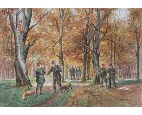                     RUPP,             Rudolf(1866 Frankfurt am Main - 1935)    Nach der JagdGouache. Signiert. Datiert: (19)1