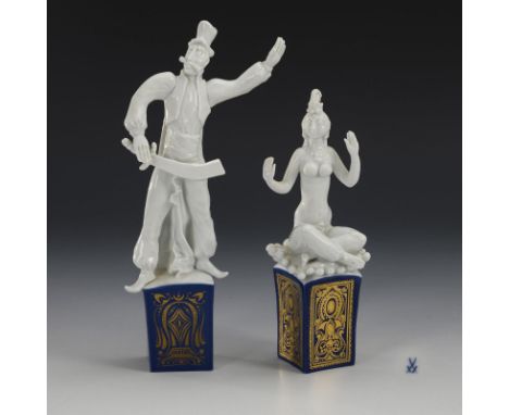 2 Figuren aus der Serie "Tausendundeine Nacht". Meissen. Schwertermarke, 2. H. 20. Jh., 1. Wahl. Modell-Nr.: 67082 und 67084.