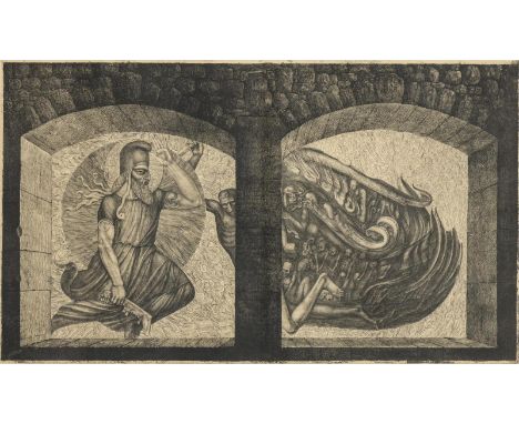                     FUCHS,             Ernst(1930 - 2015)    "Samson kämpft gegen die Philister"Radierung. Bleistiftsignatur.