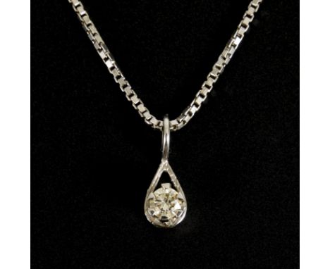 Anhänger mit Brillant an Kette.             Weißgoldanhänger 585 gestempelt. Kette Silber 925 gestempelt. Brillant ca. Ø ca. 