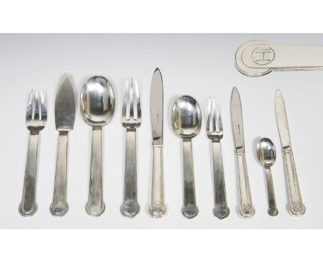 Schweres französisches Design-Besteck. Jean Emile Puiforcat, Paris.  950er Silber. Länge: 11-23 cm. 7818 Gramm (ohne Messer g