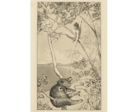                    KLINGER,             Max(1857 - 1920)    "Bär und Elfe"Radierung. In der Platte signiert und Bleistiftmon