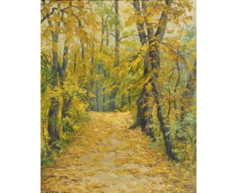                     OEHLER,             Max(1881 Eisenach - 1943 Weimar)    HerbstwaldÖl/Malkarton. Links unten signiert mit 