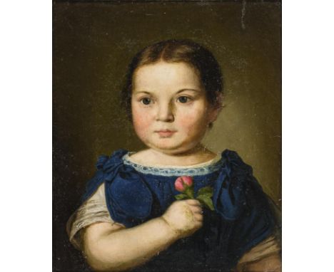             Biedermeier KinderbildnisÖl/Leinwand. Unsigniert. 19. Jh. 30 x 25,5 cm. Gerahmt : 36,5 x 31,5 cm (dunkler Rahmen 