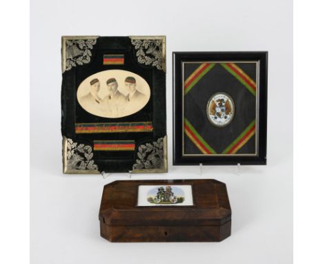 3 x Studentika Franconia Jena.             Schatulle 7 x 29 x 18 cm, Fototafel 37 x 28 cm.             Schatulle Nussbaum fur