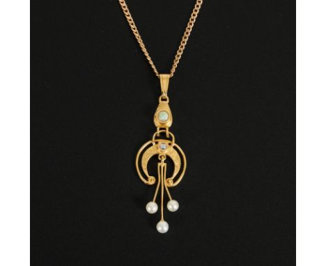 Anhänger im Jugendstil-Design an Kette.             Kette Roségold 333 gestempelt, der Anhänger Roségold 9ct (375) gestempelt