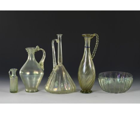 5 Repliken römischer Gläser. Ludwig Felmer Glas & Porcellanwaaren Handlung. Ende 19. Jh./Anfang 20. Jh.                     F