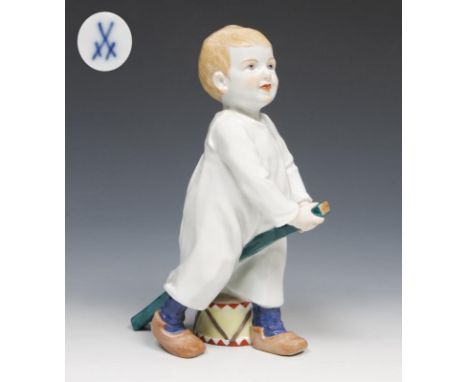 Jugendstil-Figur: Kind mit Stecken und Trommel. Meissen. 1991. Modell-Nr. 73365 (alte Form-Nr. W 119). Modell von.           