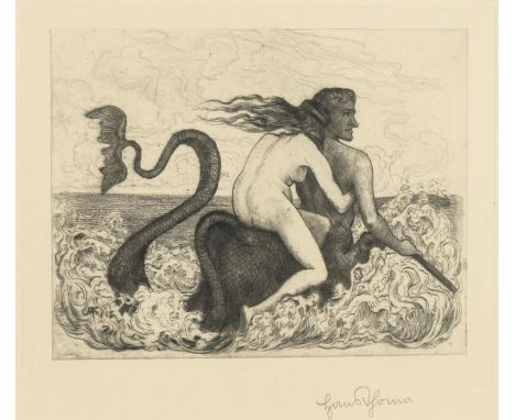                     THOMA,             Hans(1839 - 1924)    TritonenpaarRadierung. Bleistiftsignatur. (1892). 16,5 x 22 cm. G