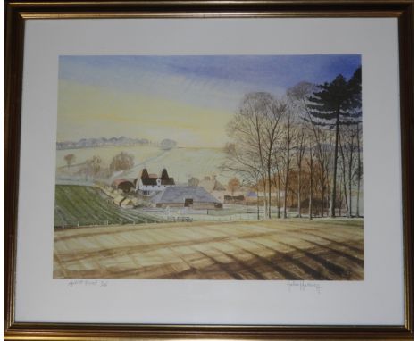 JOHN HARVEY ARTIST PROOF PRINT 9/10 - FARMSTEAD WITH OAST HOUSES 