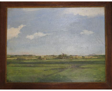 A.BERESFORD OIL ON CARD SKETCH OF BURE VALLEY FROM ACLE SUFFOLK 18X3' 
