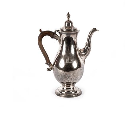 A George III silver pear-shaped coffee pot, probably Robert Pinkney, Newcastle circa 1760, the cover with urn finial, fitted 