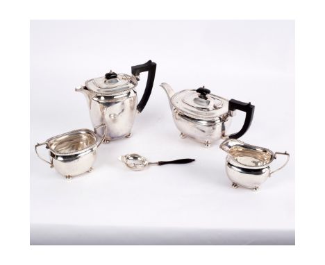 A four-piece silver tea and coffee service, Elkington &amp; Co, Birmingham 1938, of oblong shape with gadrooned rims, and a t