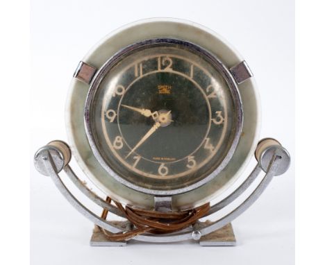 An Art Deco mantel clock by Smith, in a chrome and glass case, 16cm high