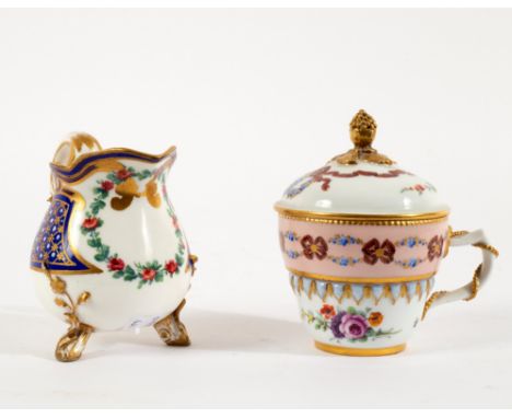 A 18th Century Meissen (Marcolini) covered cup decorated with ribbon tied floral swags above bouquets of flowers, 11cm high a