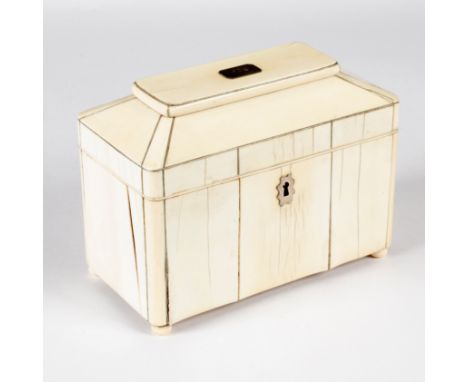 A Regency ivory tea caddy of sarcophagus form, fitted two lidded compartments (splits), 15.5cm wide CONDITION REPORT: Lot con