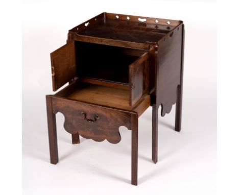 A George III mahogany tray top commode with cupboard doors above a commode drawer, 55cm wide