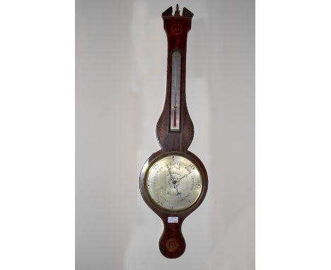A mahogany and shell inlaid banjo barometer, the dial signed G Broggi, 98cm high 