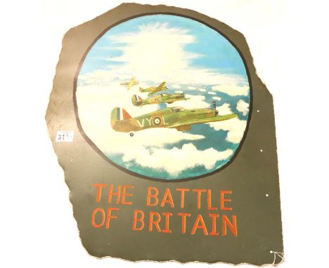 WWII relic Aircraft panel with Battle of Britain memorial painting, 65 x 53 cm. P&amp;P Group 3 (£25+VAT for the first lot an