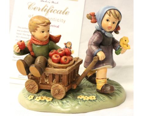 Hummel figurines; Autumn Arrival, 2016 first issue. H: 13 cm. P&amp;P Group 2 (£18+VAT for the first lot and £3+VAT for subse