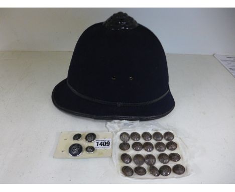 A Victorian Policeman's helmet, twenty Royal Scott's buttons and four Ulster Constabulary buttons 