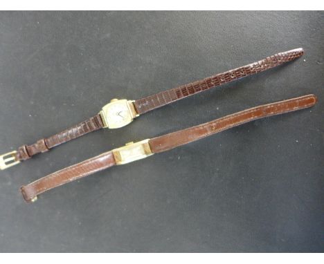 Two 9ct yellow gold ladies manual wind wristwatches, larger one working