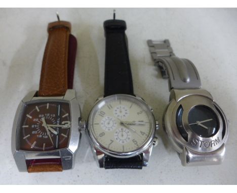 Three good Quartz watches by Diesel, Storm and a DRG (Dolci and Gabbana) Chronograph Sandpiper model Condition report: All ru