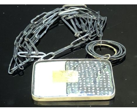 Silver/enamel Claire Allain long & heavy necklace 