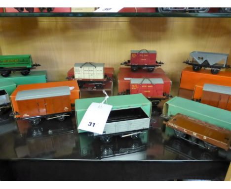 A quantity of 1950s boxed Hornby O gauge No.50 freight stock comprising two Goods Vans 12 T, B755414 (42161); Low Sided Wagon