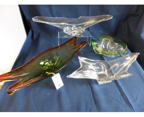 A Cristalleries de Vannes-le-Chatel c1960's France, clear glass centre piece bowl together with a Vannes Mid Century clear/gr