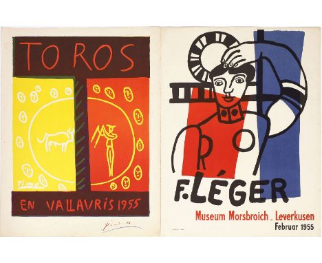 Vier Ausstellungsplakate: Henri Matisse 1950 (Mourlot), Picasso "Toros en Vallauris 1955", Léger Museum Morsbroich-Leverkusen