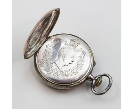 Kaiser Wilhelm II., Geschenktaschenuhr "Efco Longines". 800/000 Silbergehäuse mit rot vergoldetem Rand. Rückdeckel mit ziseli
