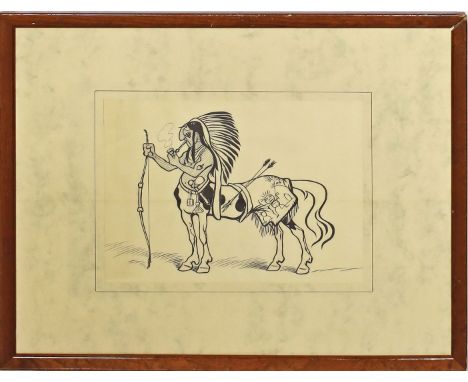 D'Ache, Caran eigentlich Emmanuel Poiré (1858/1859 Moskau - Paris 1909) Rauchender Indianer als Zentaur. Feder/Tuschezeichnun