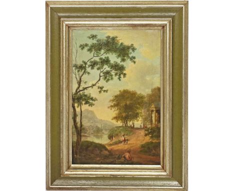 Huysum, Jan Van (1682 Amsterdam 1749), att. Arkadische Landschaft mit Figuren und Tempel. Öl/Lwd. (doubliert). Auf Keilrahmen
