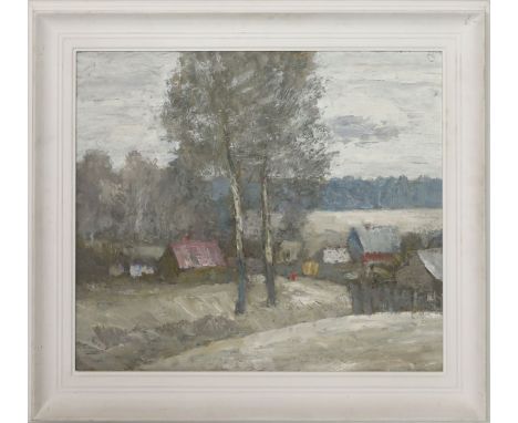 Unbekannter Maler (russisch, 20. Jh.) Russische Winterlandschaft. Öl/Platte, verso unleserlich bez., betitelt und wohl dat. s